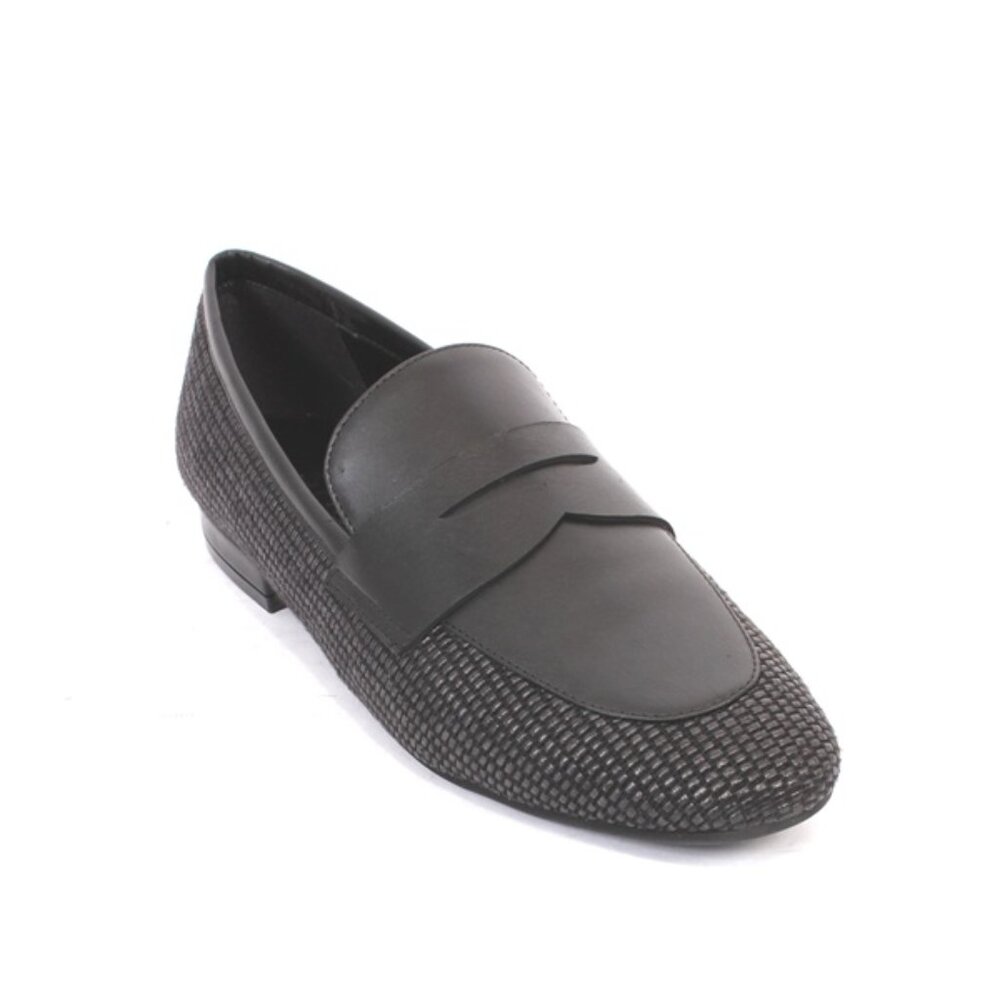 Shana 073 Black Raffia Leather Pumps Loafers Shoes